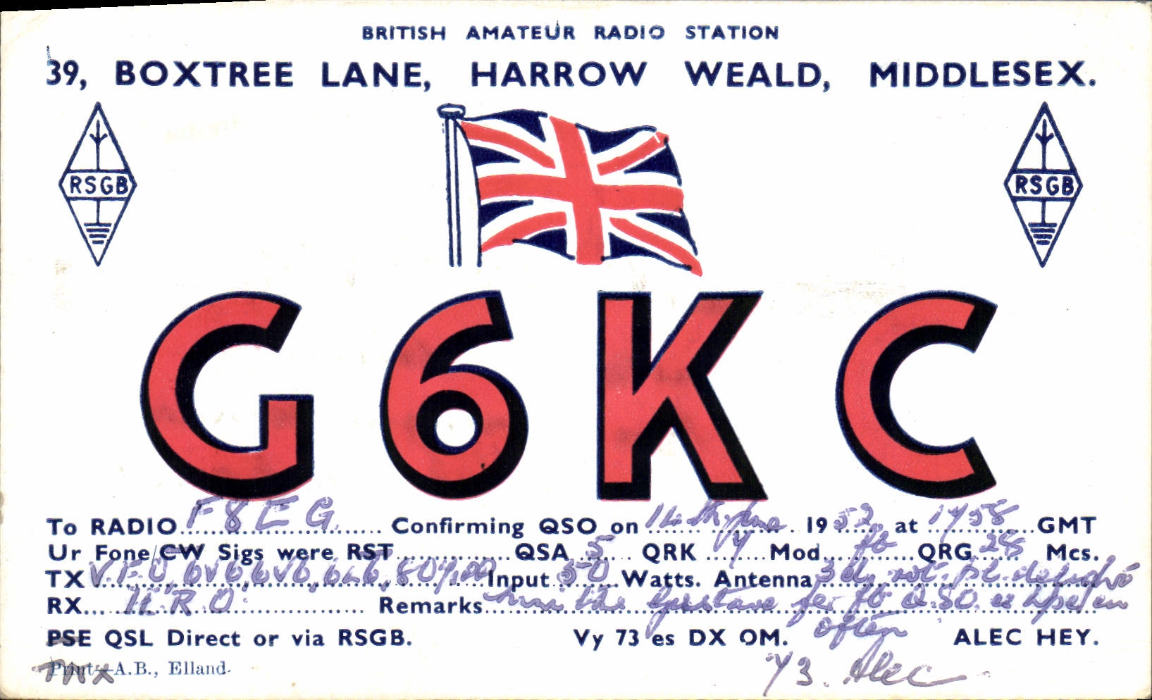 Grada Weald Middlesex del carril de la telegrafía G6KC Boxtree de la POSTAL de la VENDIMIA