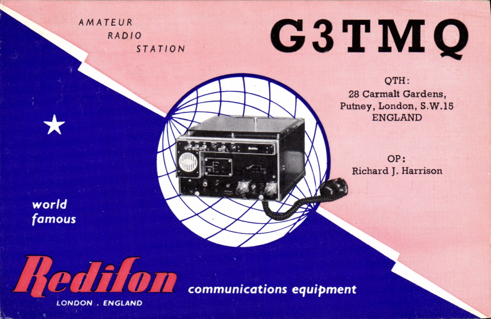 CPA Telegraphie G3TMQ Carmalt Gardens Putney London Amateur Radio station Rediton