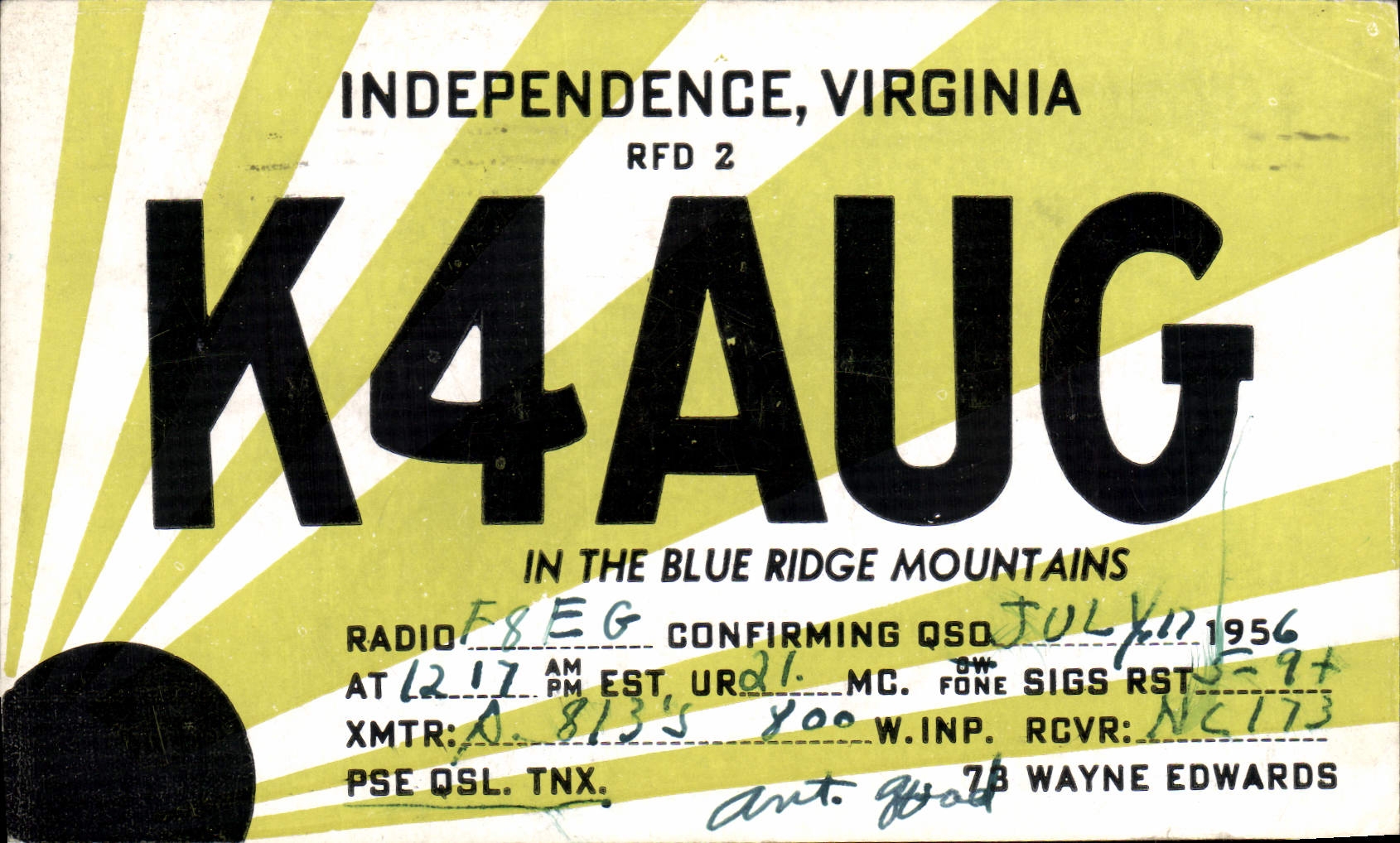 CPA Telegraphie K4AUG Independence Virginia