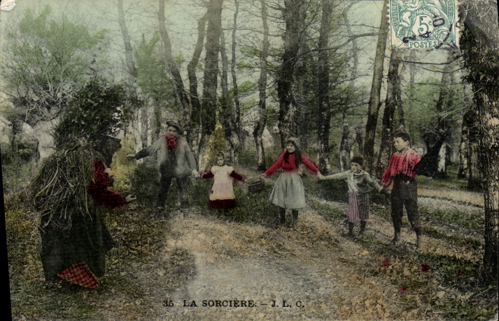 CPA Folklore La sorciere Enfants