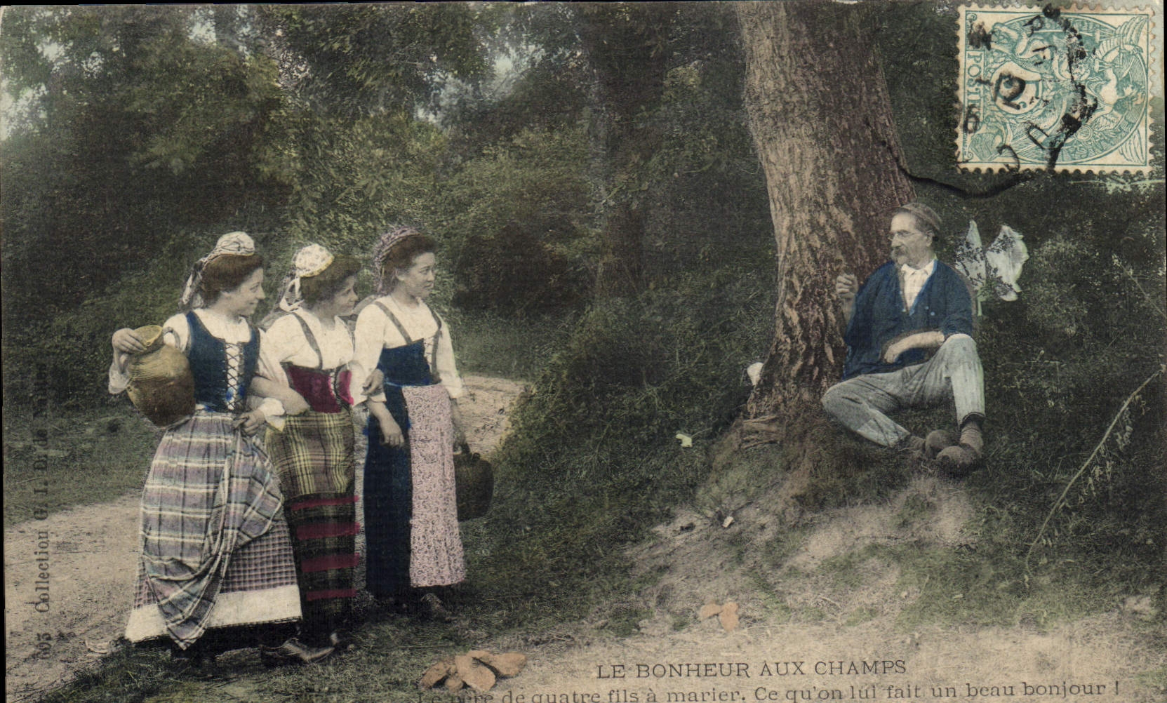 CPA Folklore Le bonheur aux Champs Le pere de quatre fils a marier
