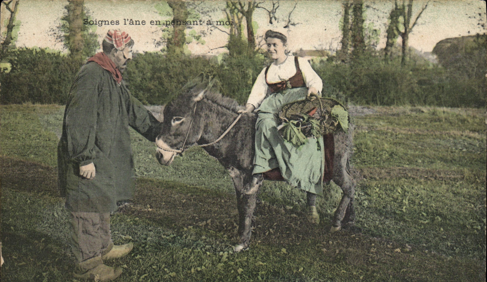 CPA Folklore Soignes l'ane en pensant a moi Femme Mule