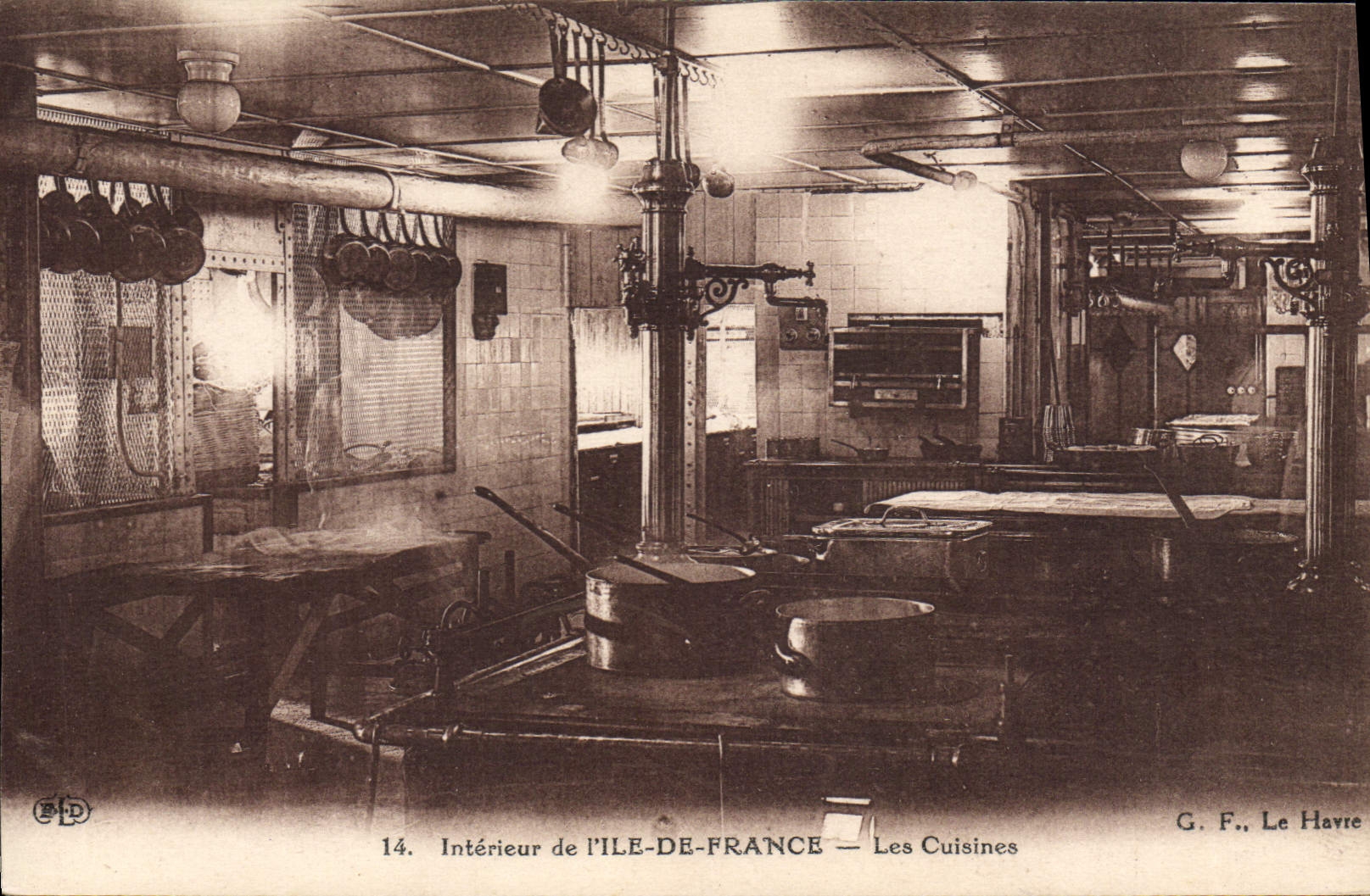 VINTAGE POSTCARD Boat Interior Steamer of the Ile de France kitchens