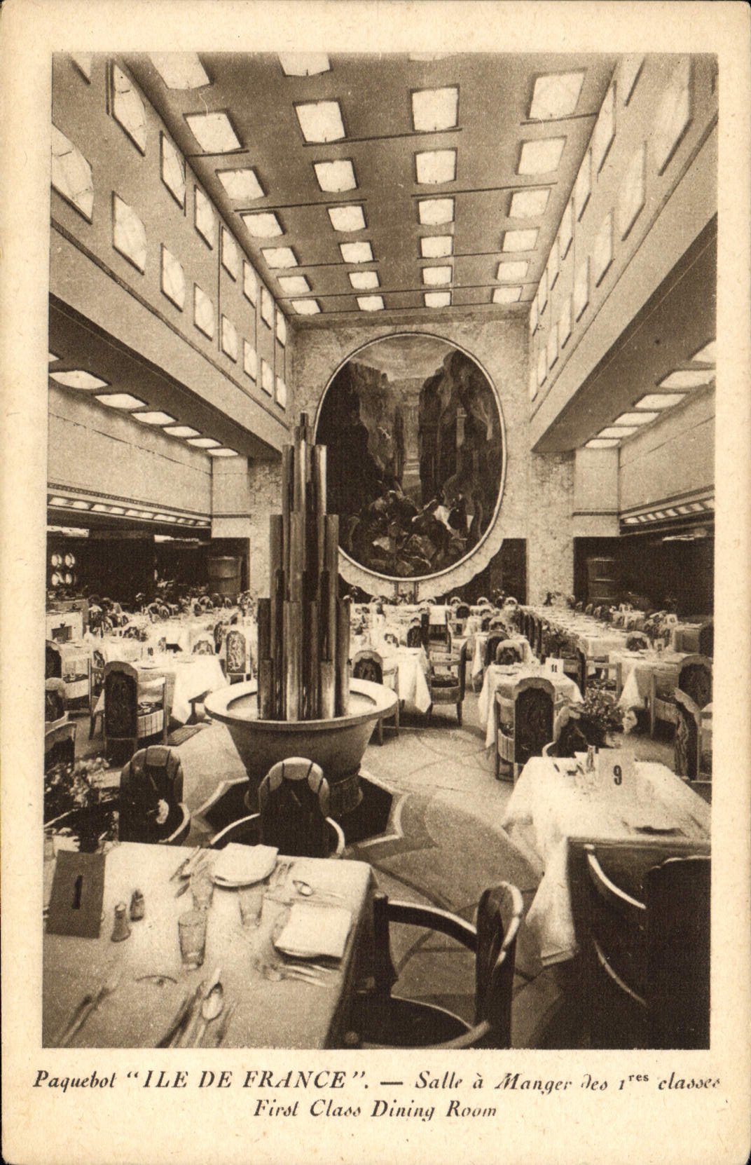 VINTAGE POSTCARD Boat Steamer Ile de France Dining room of the 1st classes