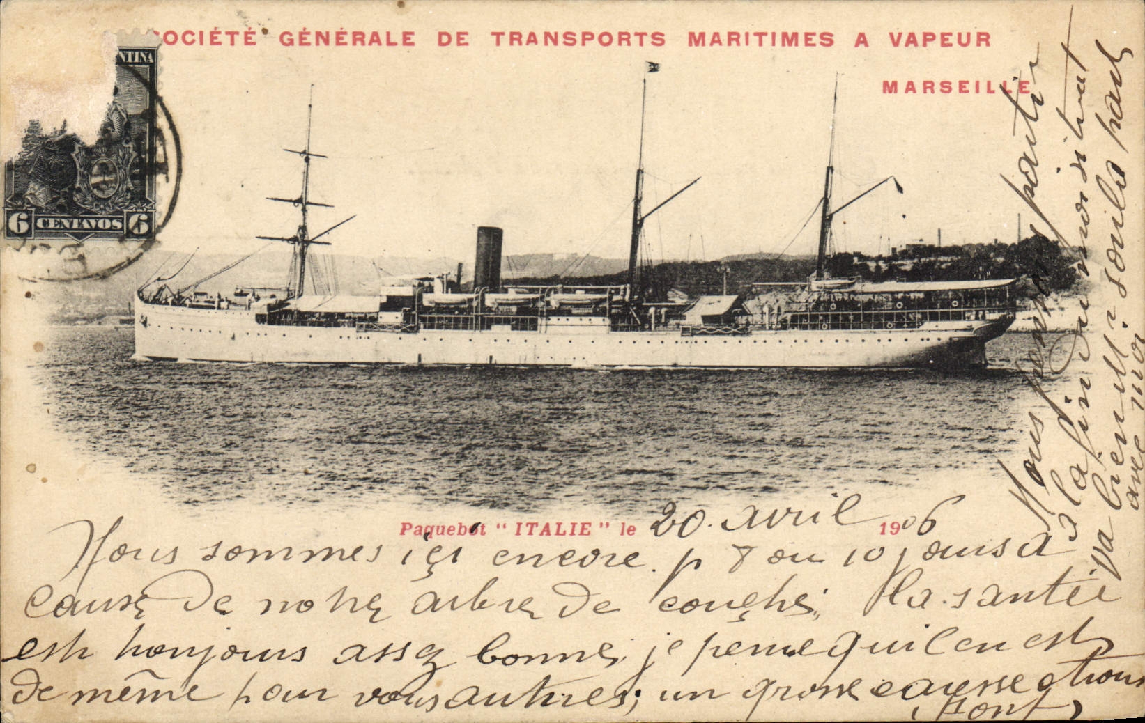 CPA Bateau Paquebot Italie Marseile 