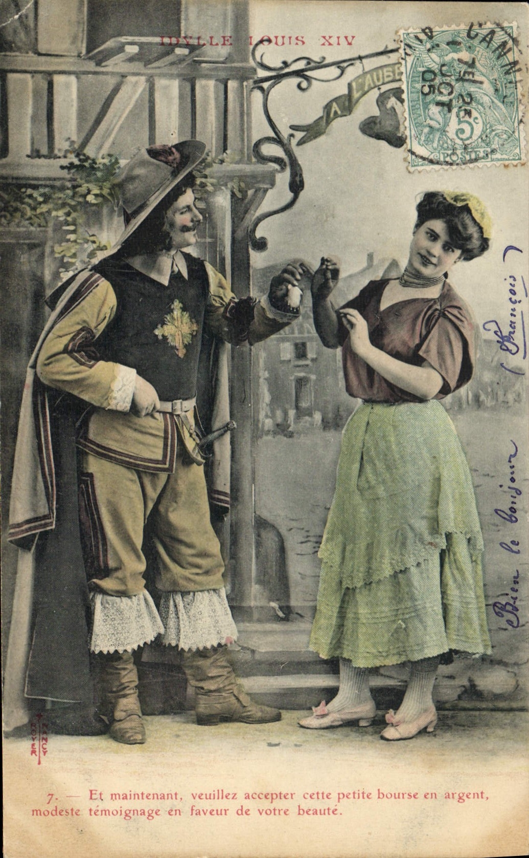 VINTAGE POSTCARD Fantasy Woman Idylle Louis XIV