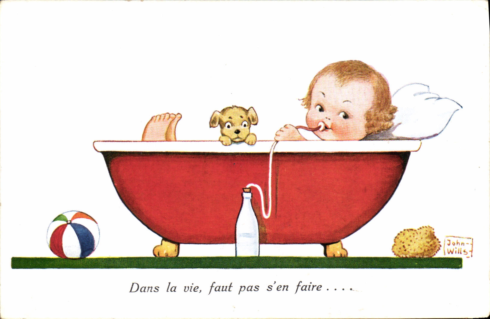 VINTAGE POSTCARD Fantasy Child Bath In the life John wills