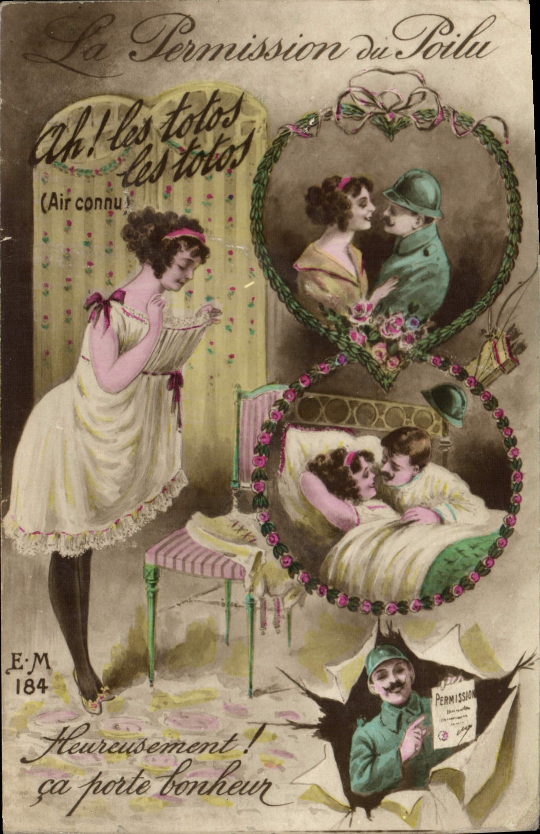 VINTAGE POSTCARD Fantasy Woman the permission of hairy Militaria