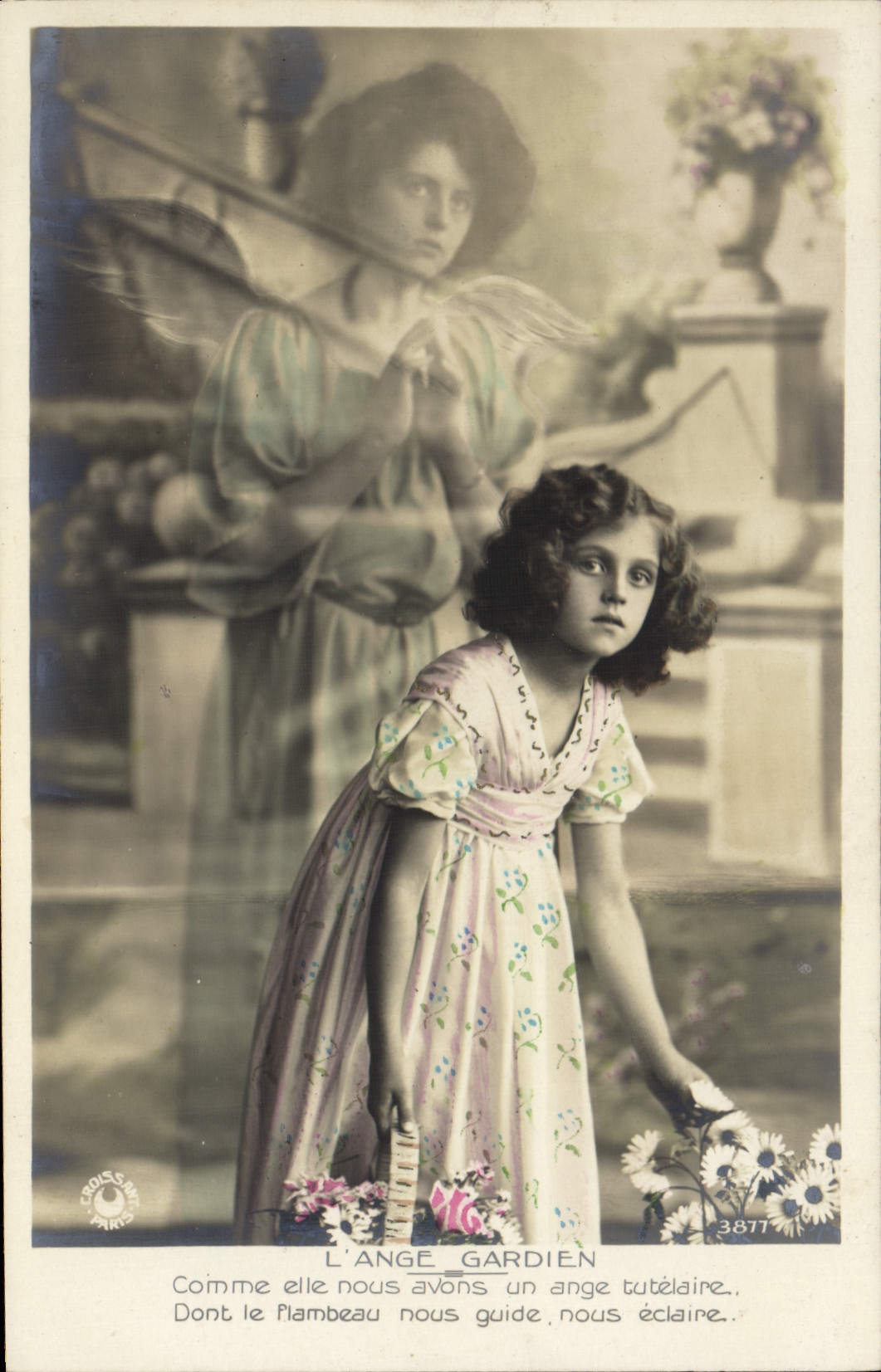 VINTAGE POSTCARD Fantasy Child the guardian angel