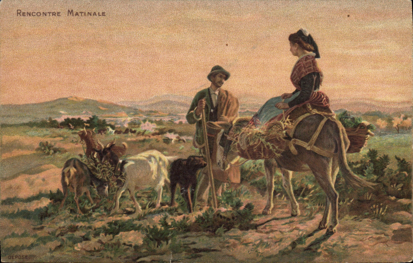 VINTAGE POSTCARD Chevre Meets morning Chein