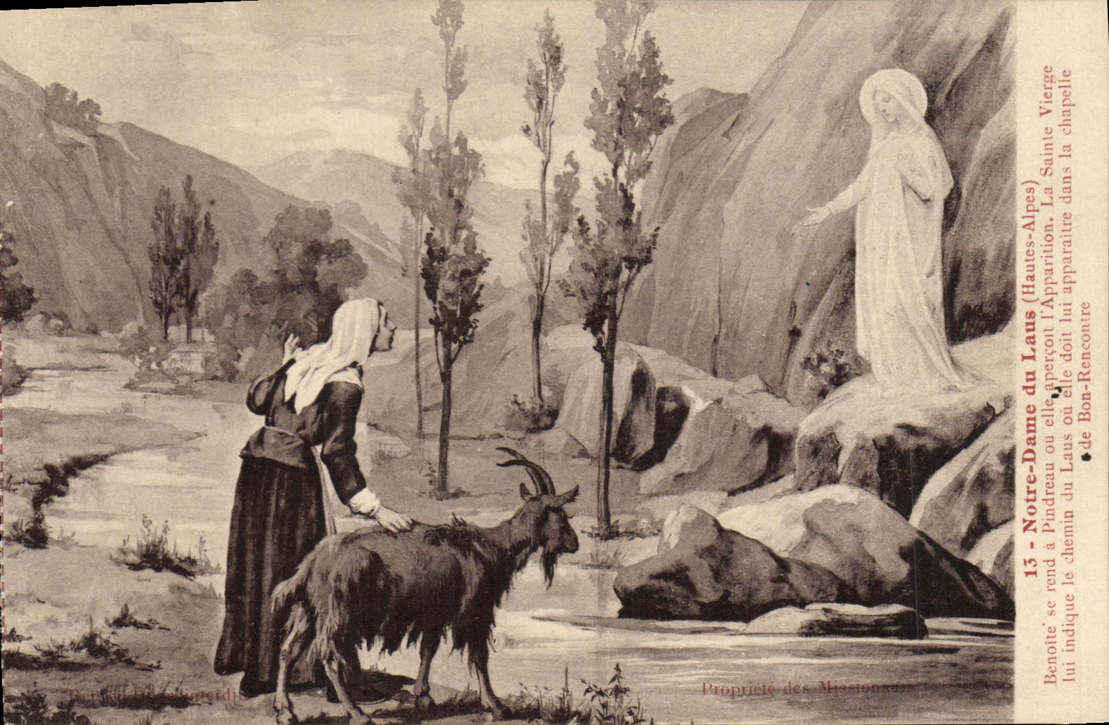 VINTAGE POSTCARD Chevre Notre Dame de Lans Benoite goes has Pindreau or she sees the Blessed Virgin Appearance