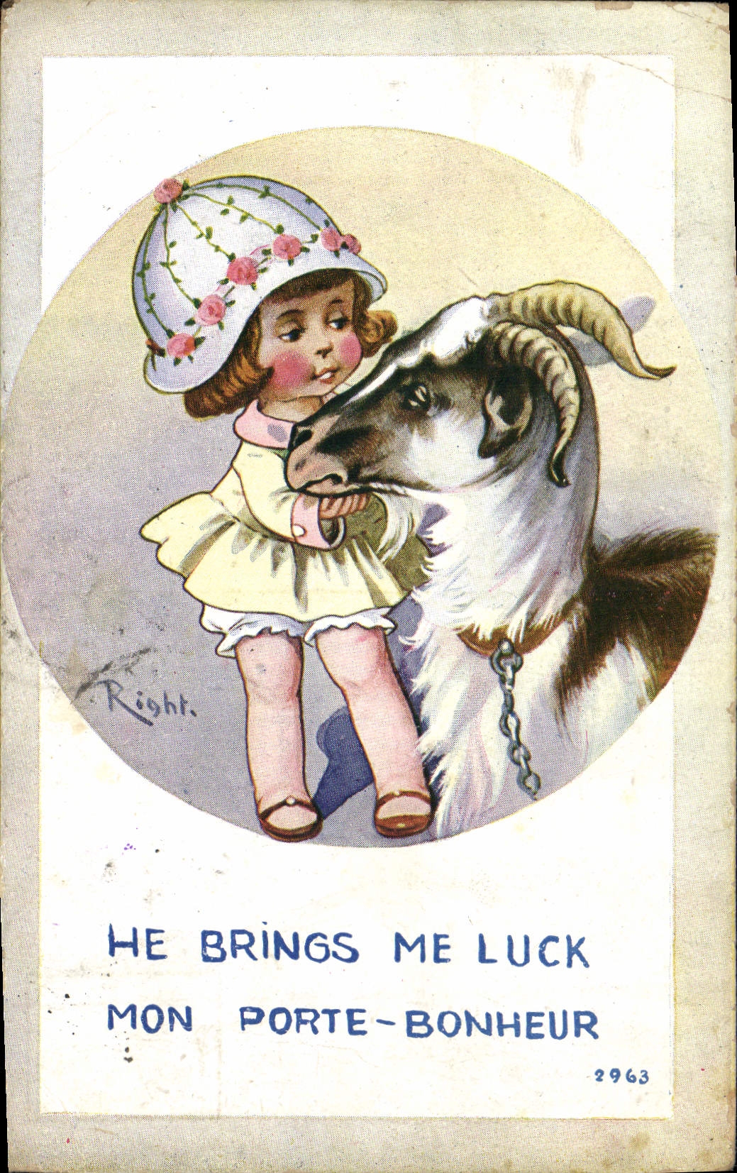 VINTAGE POSTCARD Goat Child goat Right Illustrator