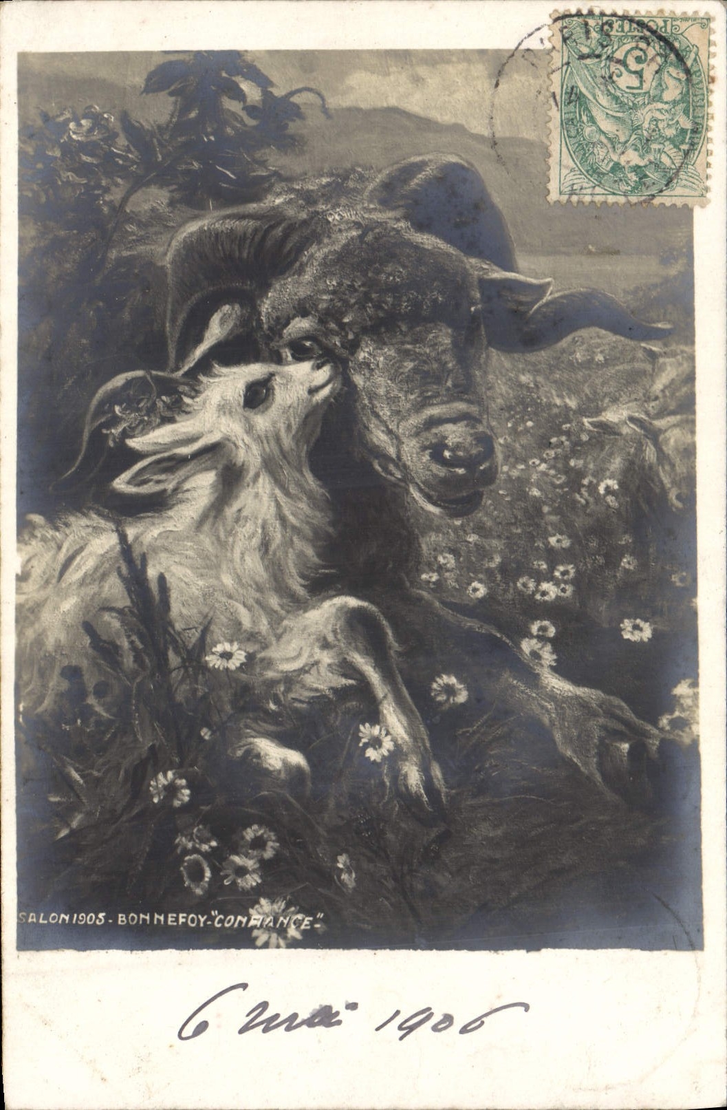 VINTAGE POSTCARD Goat Living room 1905 Bonnefoy Confidence