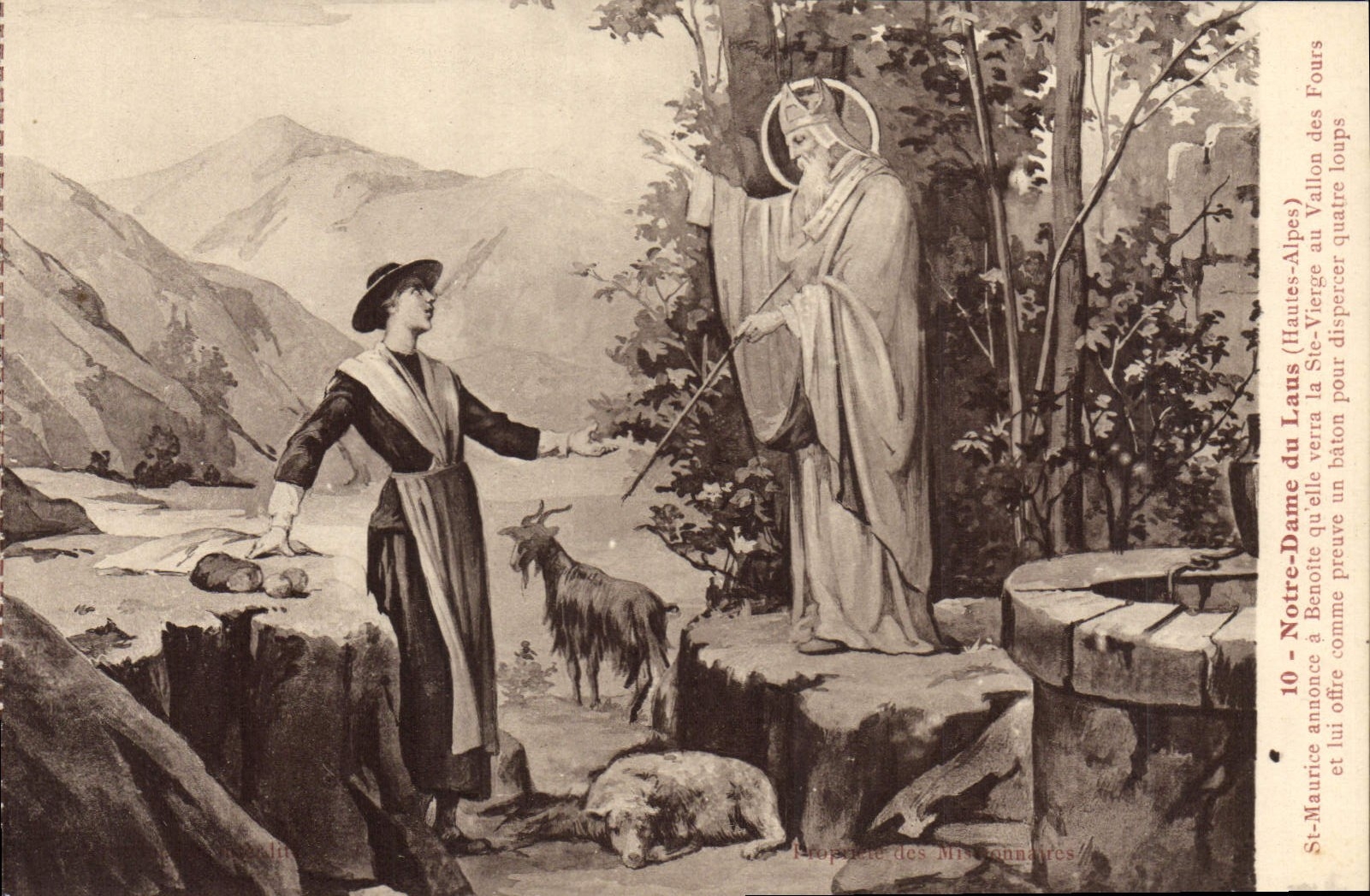 VINTAGE POSTCARD Chevre Notre Dame de Lans St Maurice announces has Benoite that she will see the Blessed Virgin with the Small valley of the Furnaces