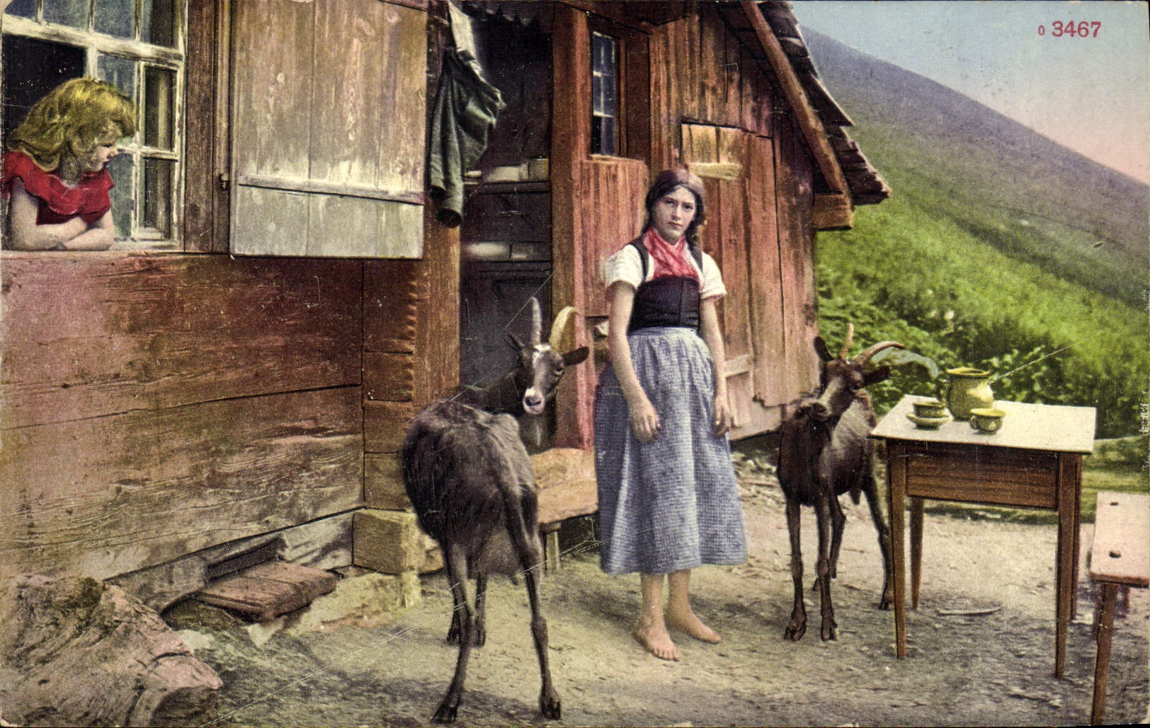 CPA Chevre Enfants Folklore