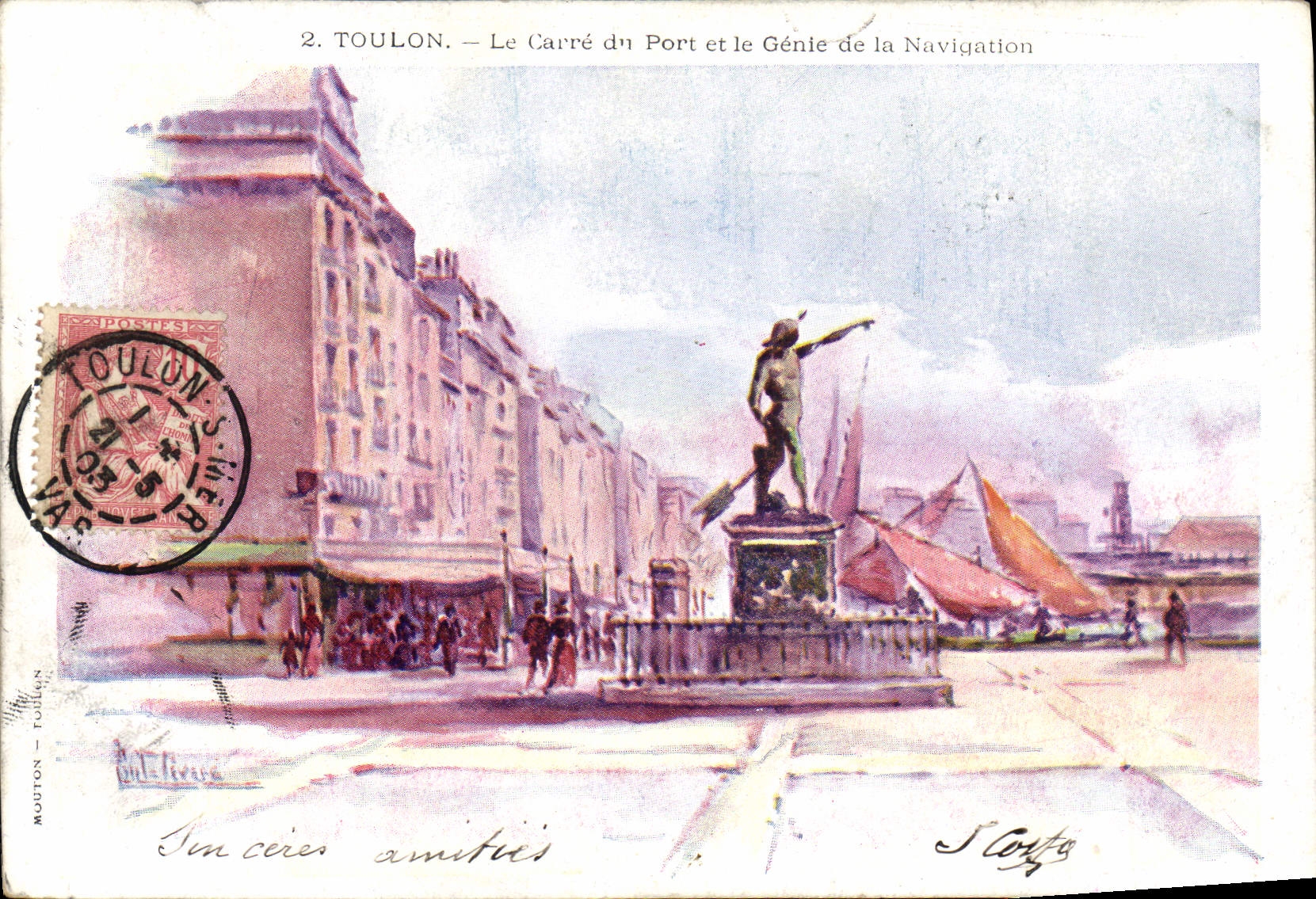 CPA Fantaisie Illustrateur Toulon Le carre du port et le genie de la navigation 