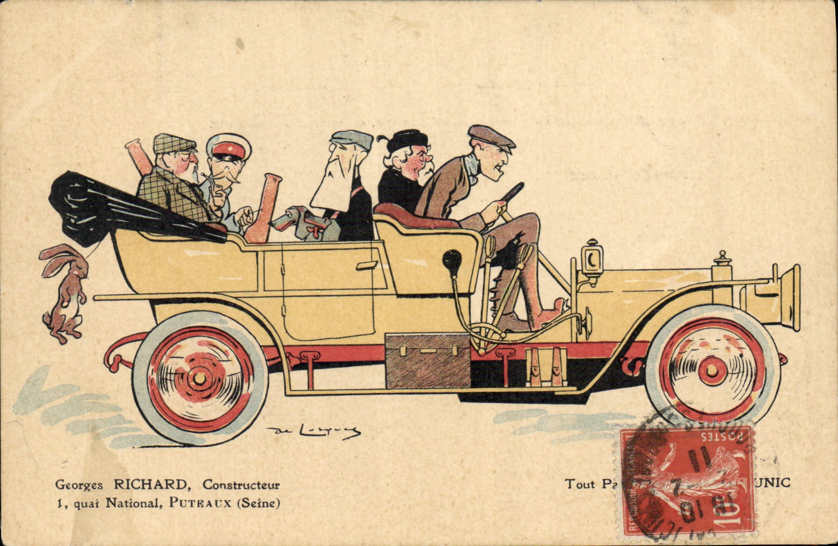 CPA Fantaisie Illustrateur Automobile Georges Richard Quai National Puteaux Unic