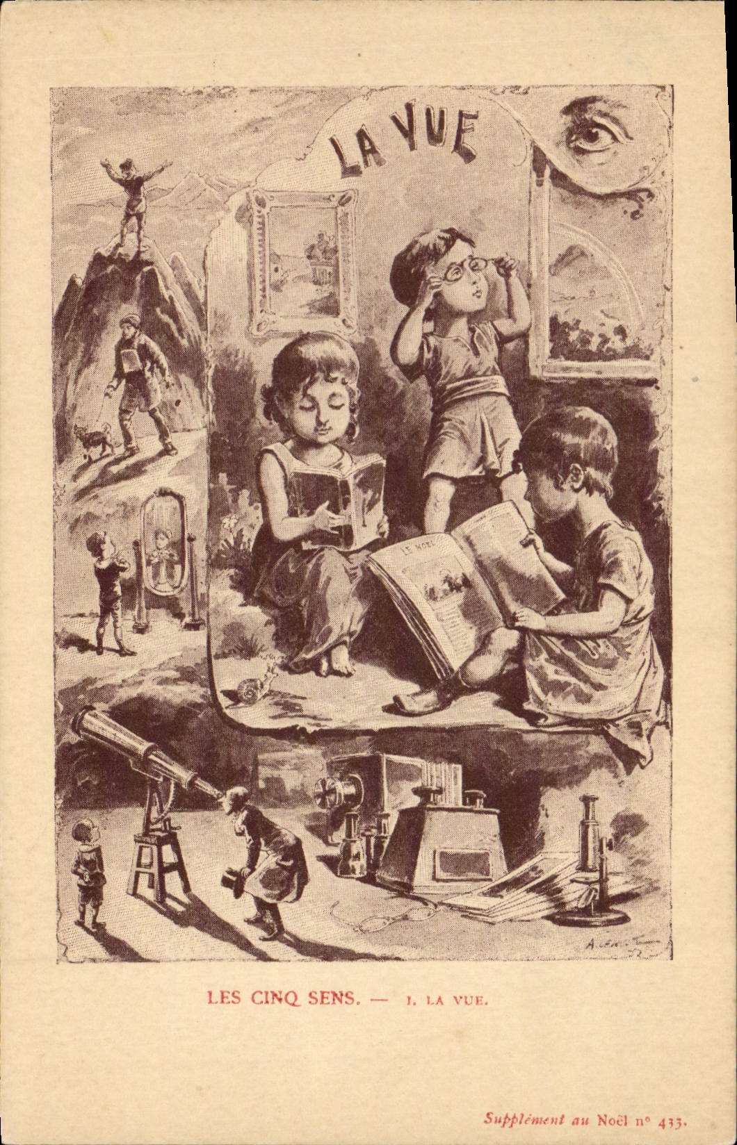 CPA Fantaisie Illustrateur Enfants Les cinq sens La vue