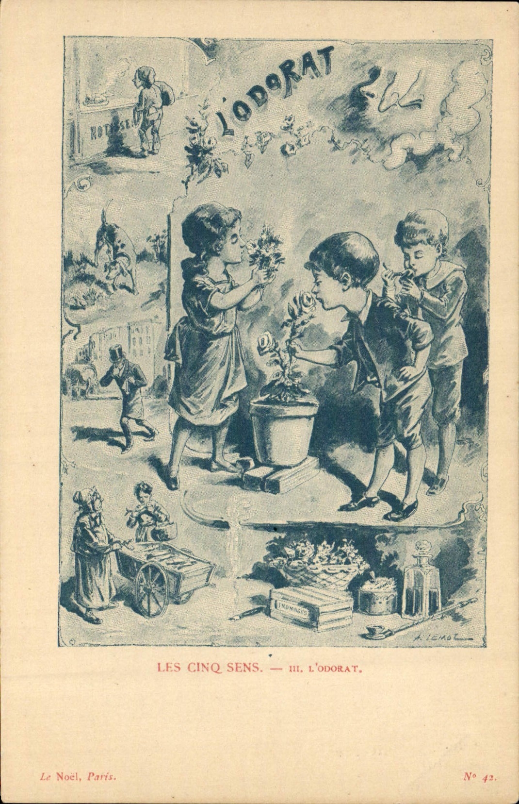 CPA Fantaisie Illustrateur Enfants Les cinq sens L'odorat