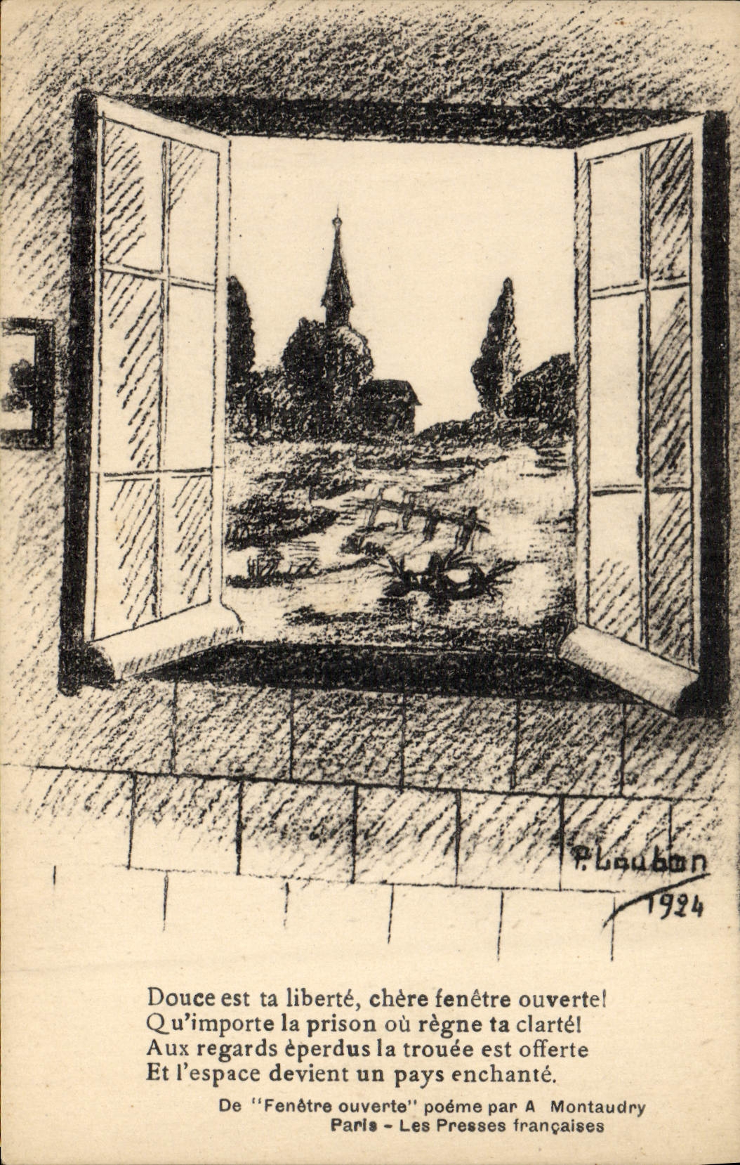 VINTAGE POSTCARD Fantaisie Louban Illustrator Fenestrates open Montaudry