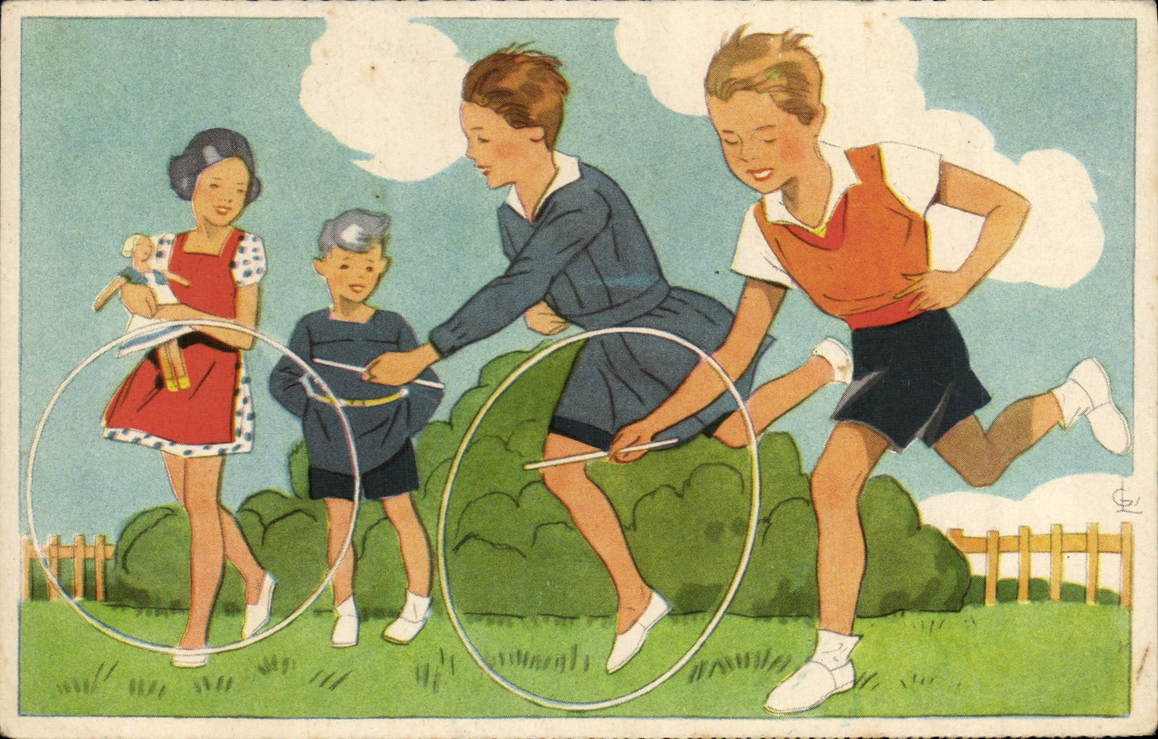 VINTAGE POSTCARD Fantasy Illustrator Children with the hoop