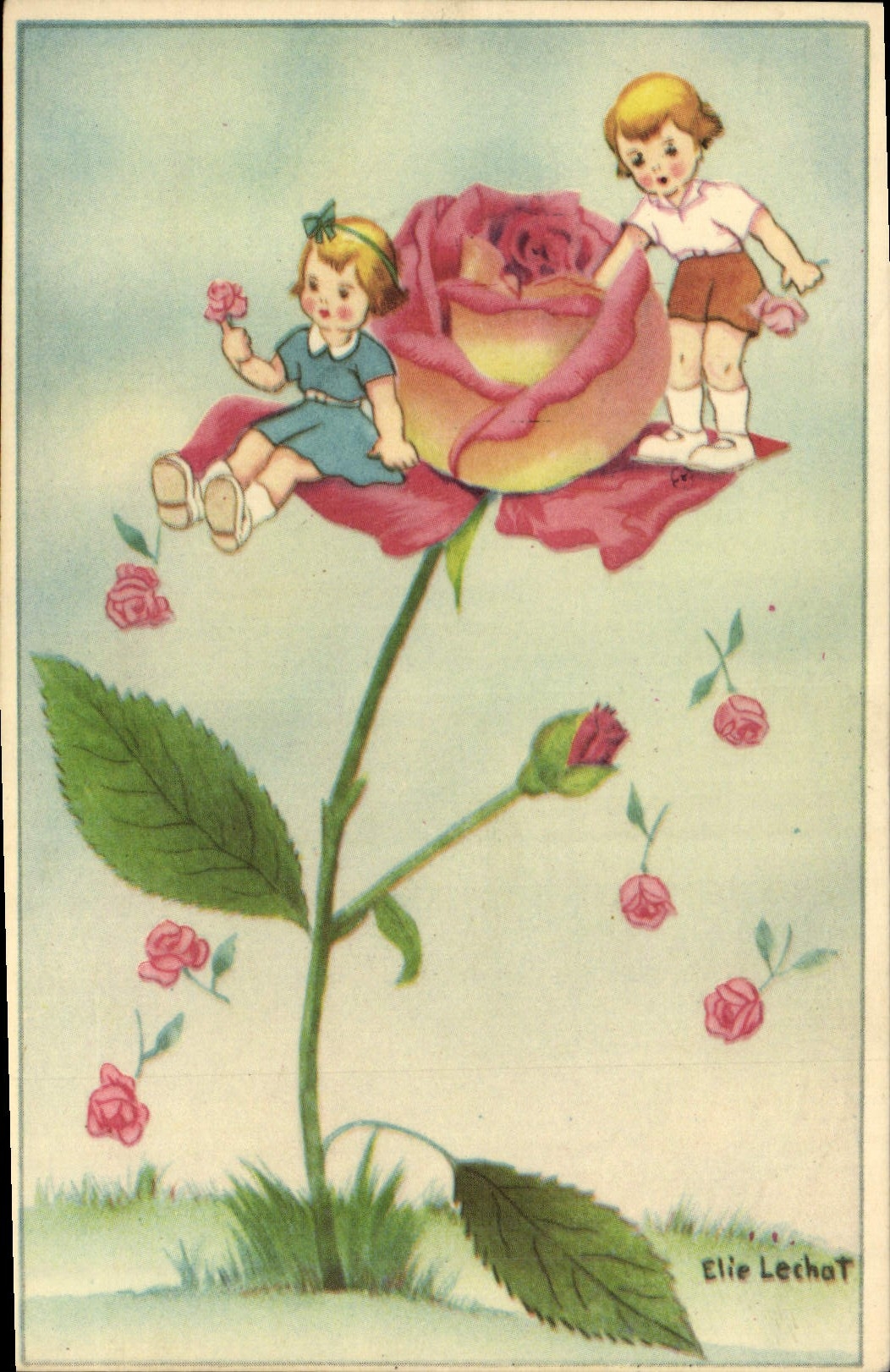 VINTAGE POSTCARD Fantasy Illustrator Eric Lechat Children