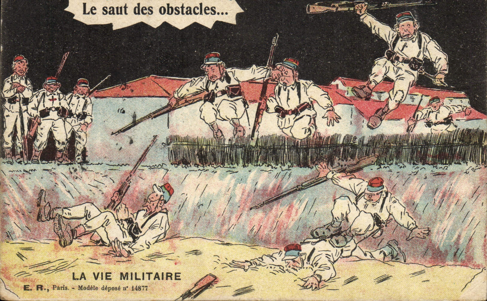 CPA Fantaisie Militaria Le saut des obstacles 
