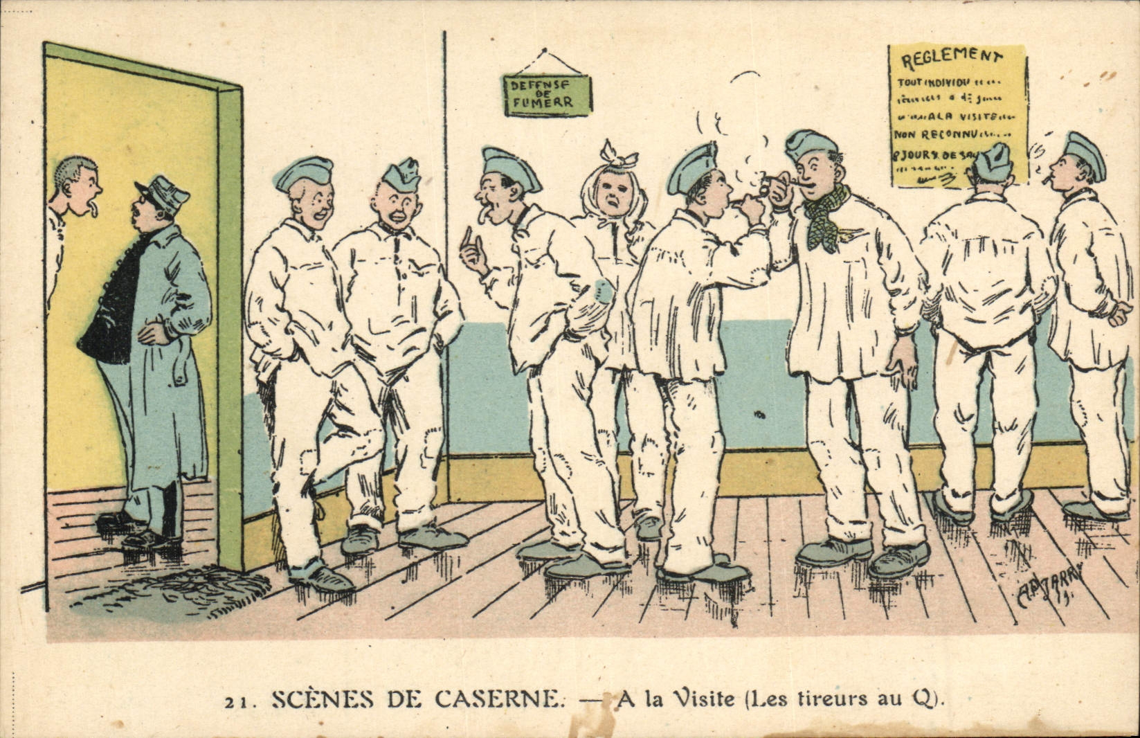 VINTAGE POSTCARD Militaria Fantasy With the visit gunners with Q Doctor Infirmerie