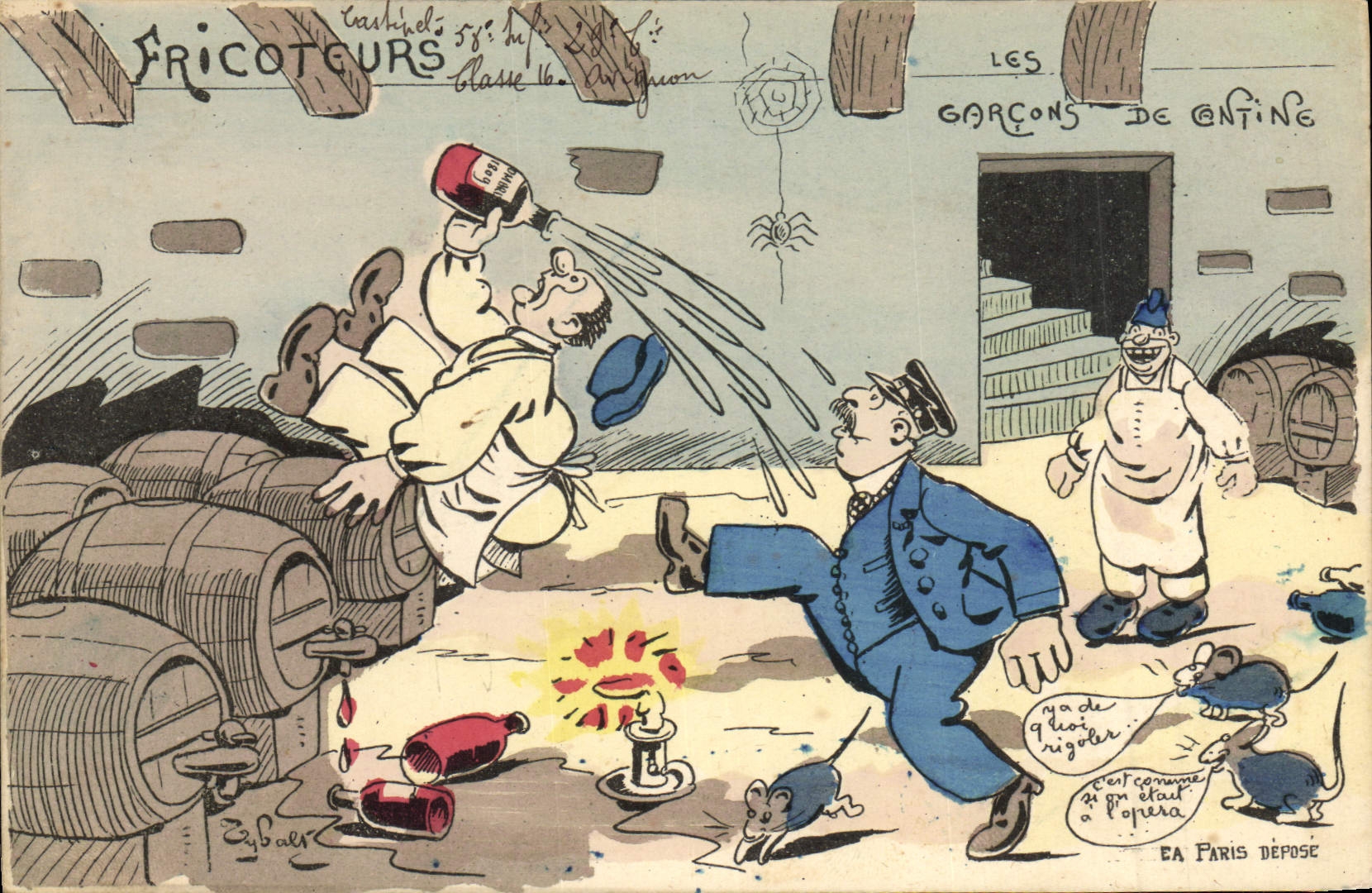 VINTAGE POSTCARD Fantasy Militaria Fricoteurs boys of canteen