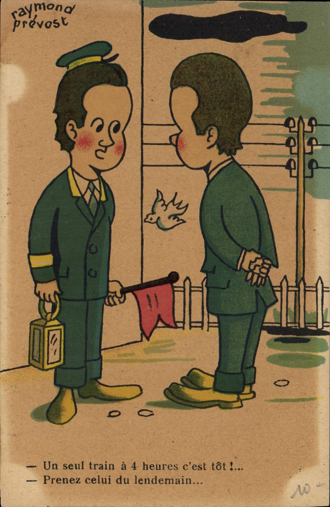 VINTAGE POSTCARD Fantasy Militaria Raymond Prevost Only one train