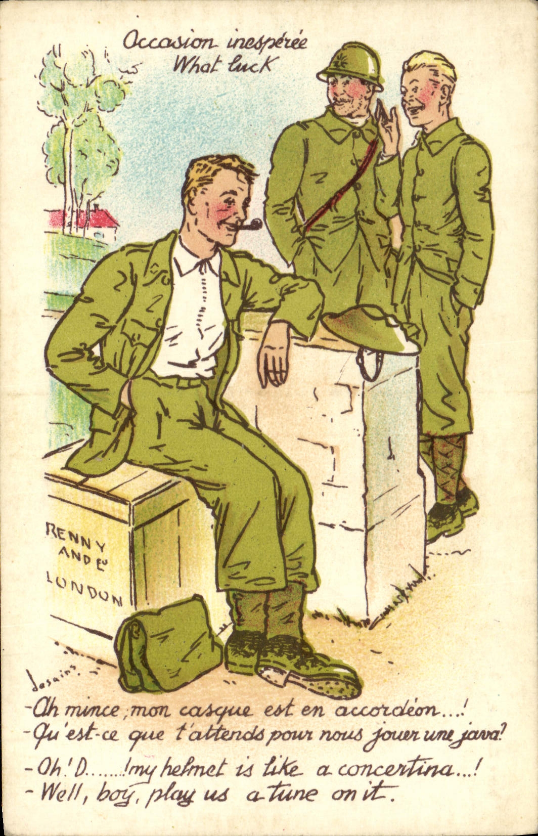 CPA Fantaisie Militaria Occasion inesperee