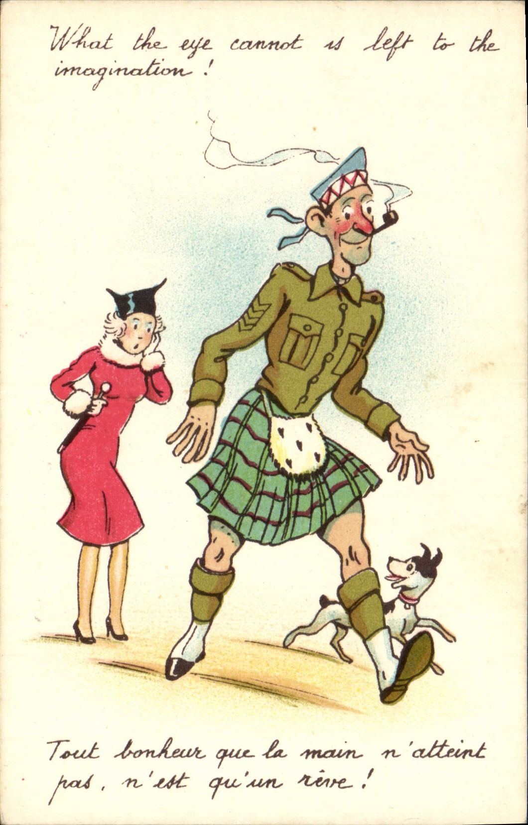 VINTAGE POSTCARD Scottish Militaria Fantasy Dog