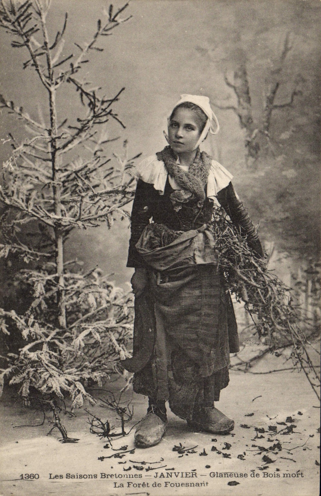 CPA Folklore les saisons Janvier Glaneuse de bois mort La foret de Fouesnant