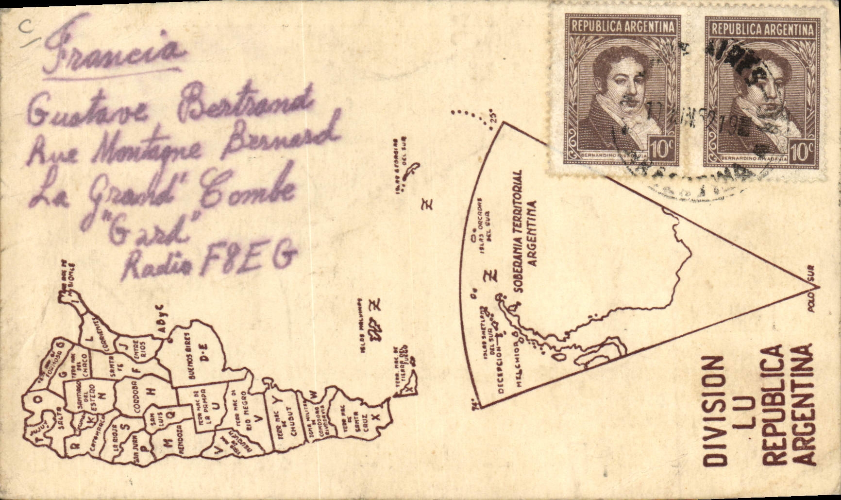 Telegrafía la Argentina LU6AF Antonio Figueras Valdenegro Buenos Aires de la POSTAL de la VENDIMIA