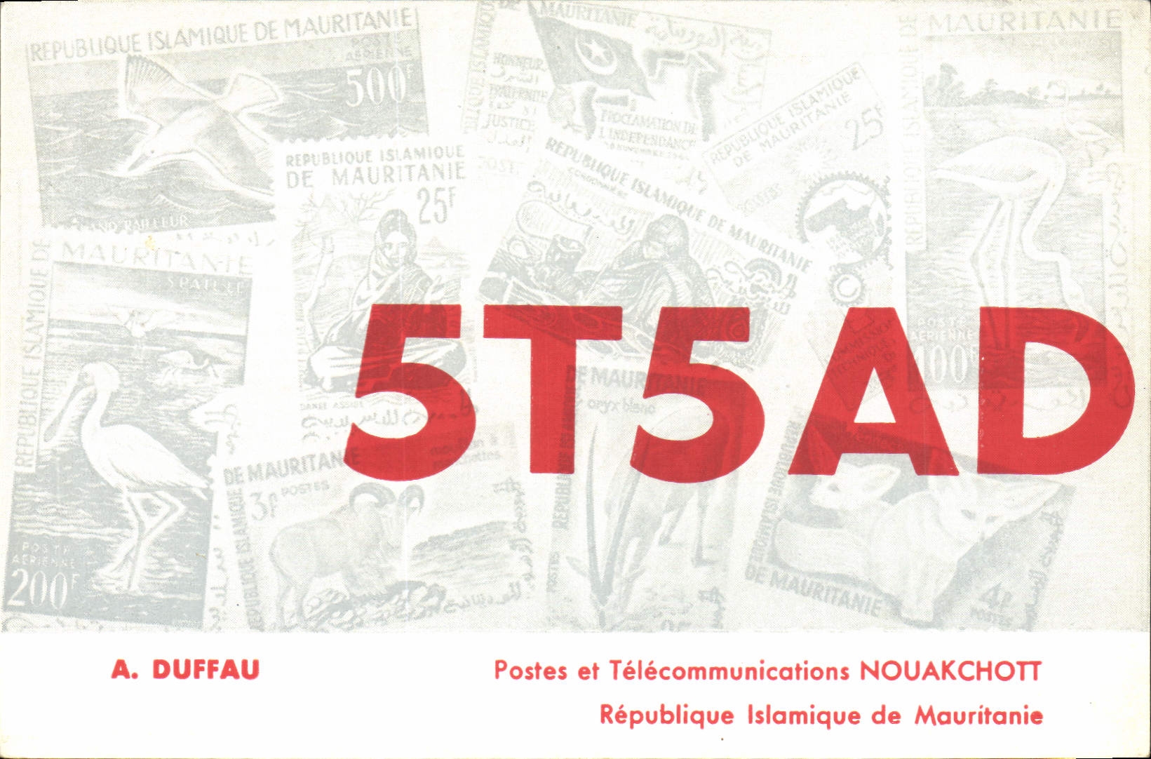 Telegrafía 5T5AD Nouakchott Mauritania Duffaut de la POSTAL de la VENDIMIA
