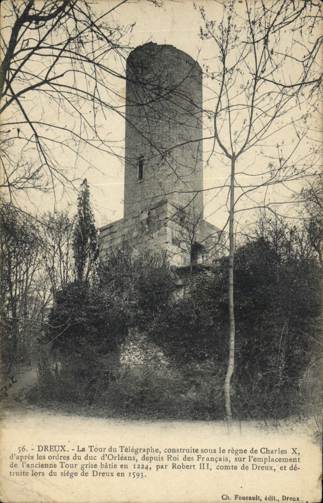 Telegrafía de Dreux de la POSTAL de la VENDIMIA la torre del telégrafo