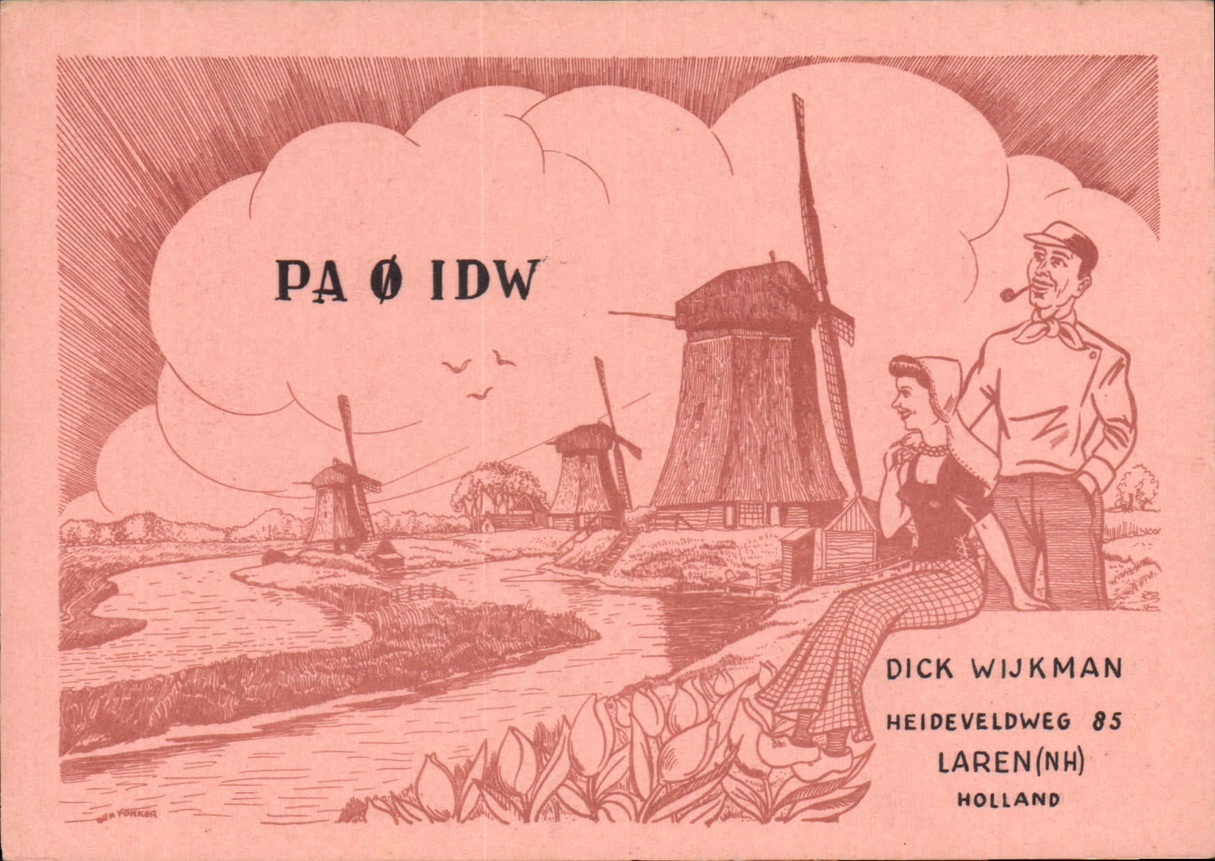 Telegrafía PA01DW Dick Wijkman Heideldweg Laren de la POSTAL de la VENDIMIA el molino de viento holandés