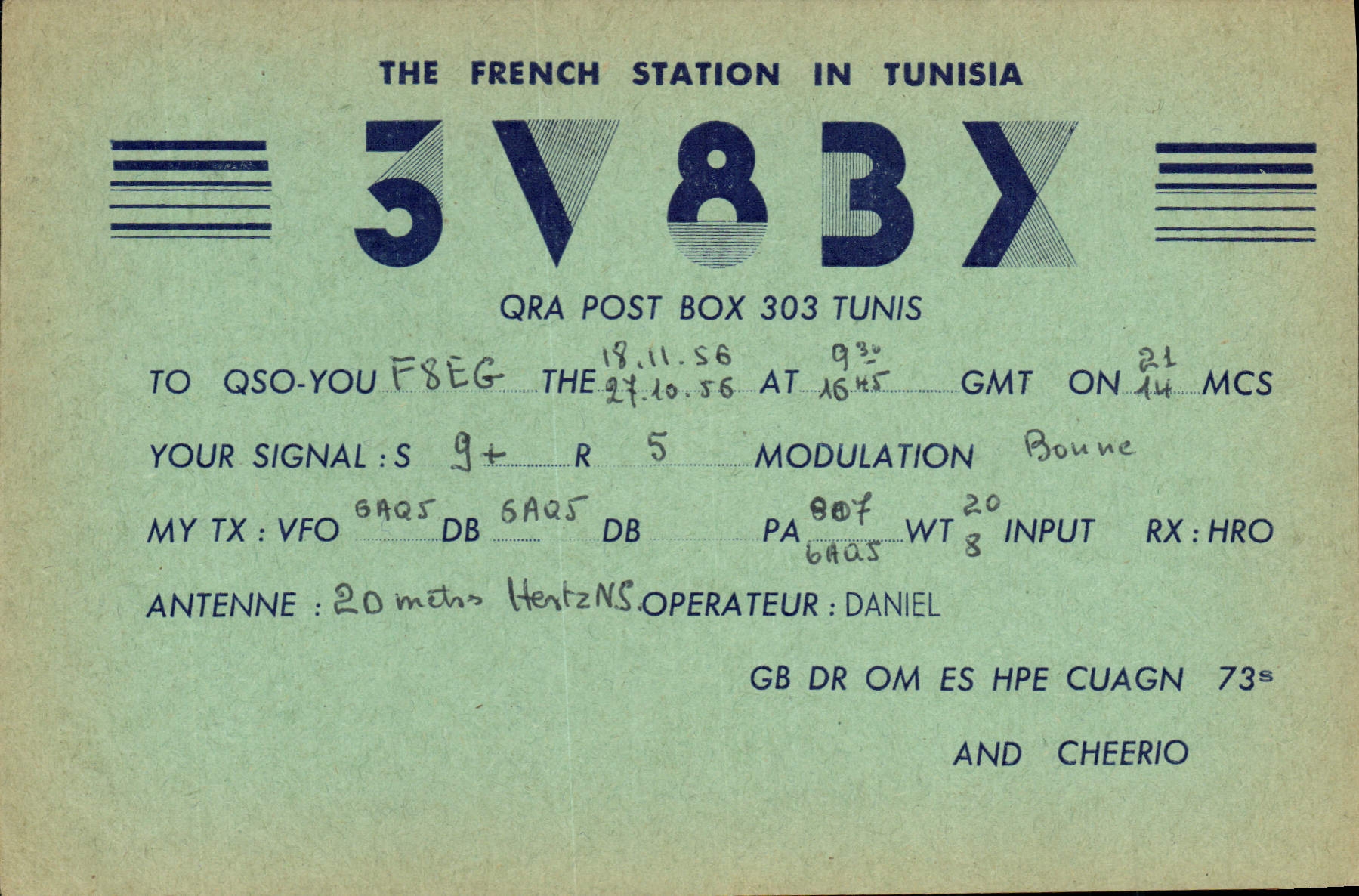 Telegrafía 3V83X Túnez de la POSTAL de la VENDIMIA