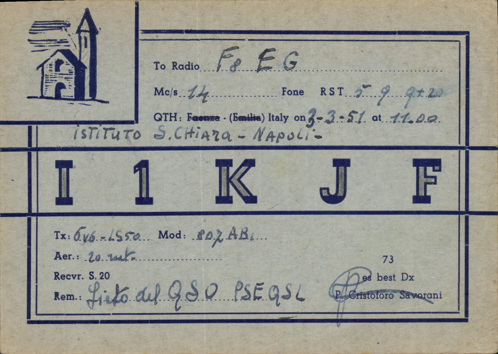 VINTAGE POSTCARD Telegraphy I1KJF