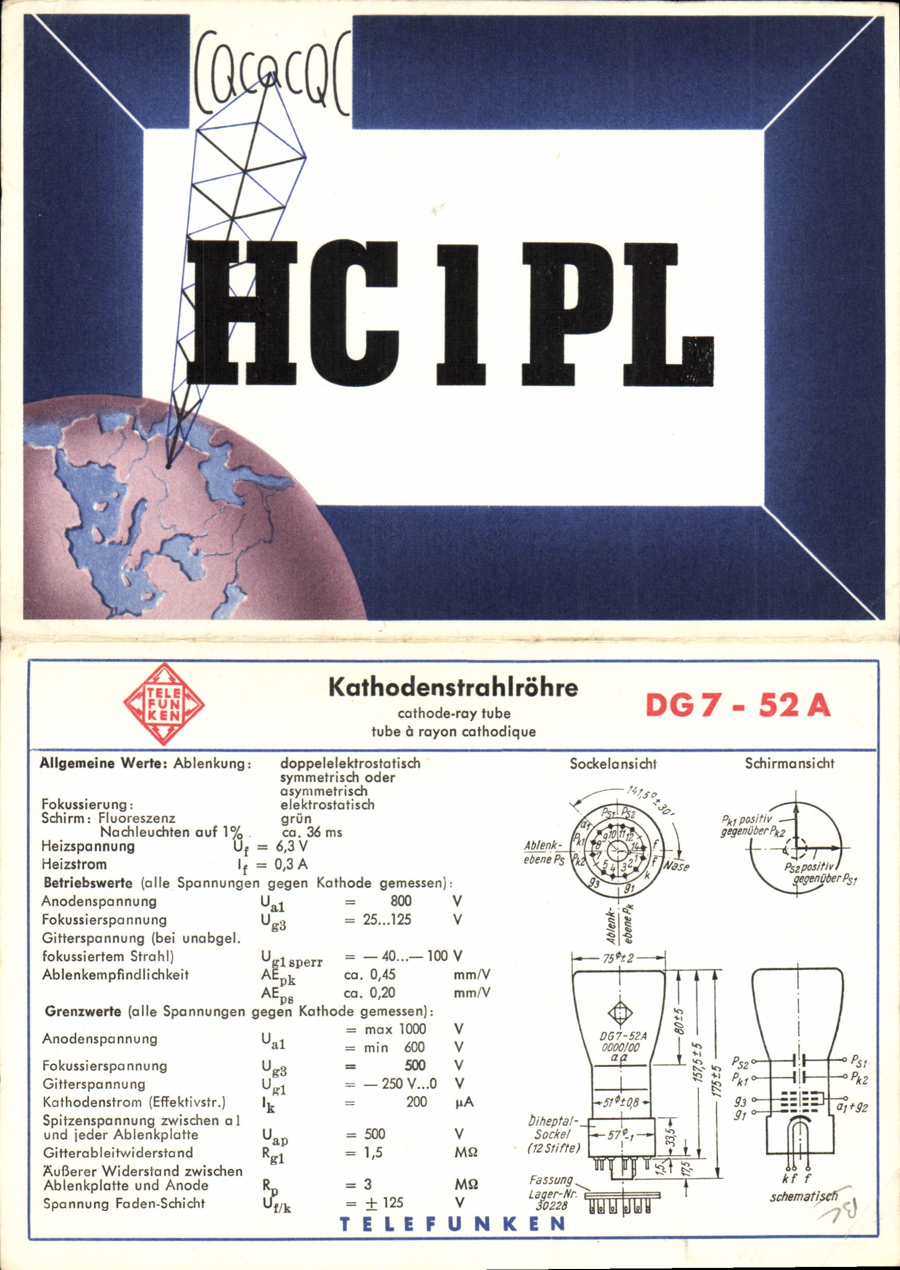 VINTAGE POSTCARD Telegraphy HC 1PL Telefunken