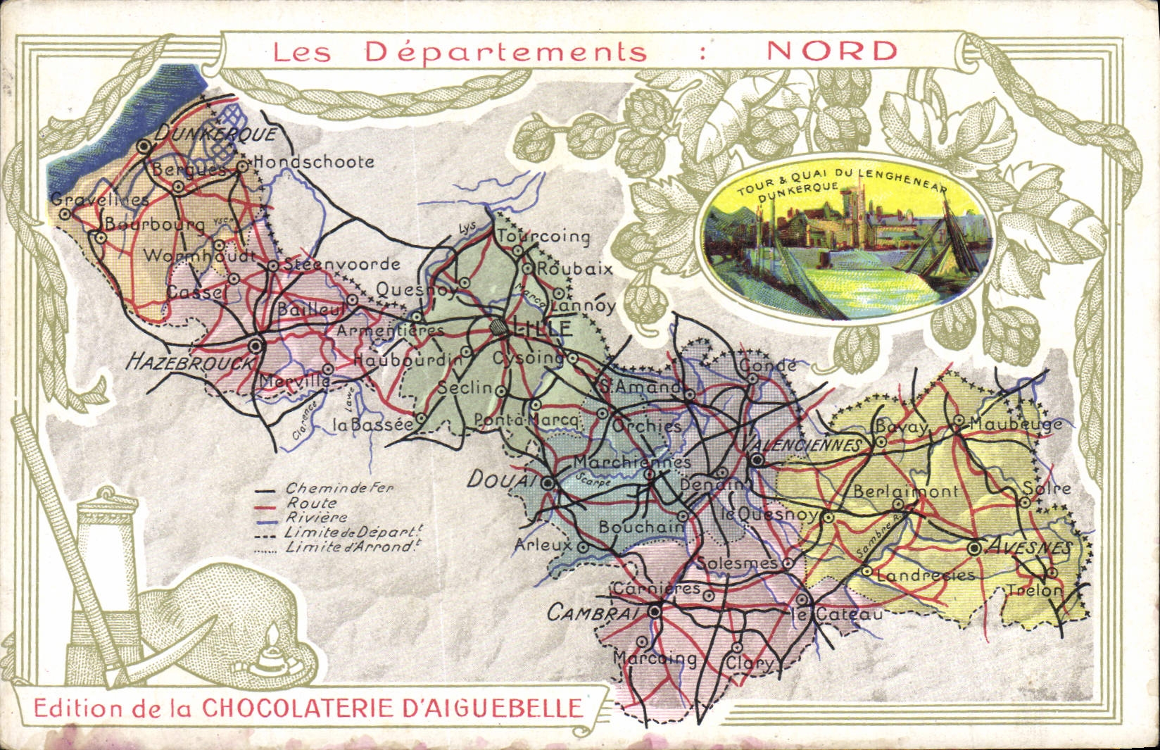 Fábrica norteña del chocolate del mapa geográfico de la POSTAL de la VENDIMIA de Aiguebelle Dunkirk