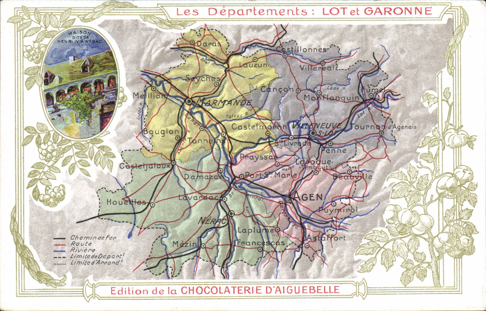 CPA Carte geographique Chocolaterie d'Aiguebelle Lot et Garonne Maison dite de Henri IV a Nerac