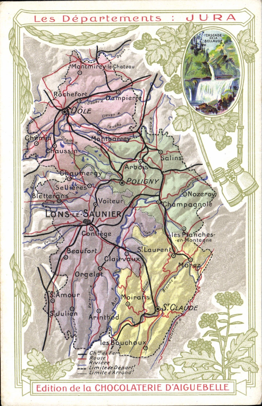 CPA Carte geographique Chocolaterie d'Aiguebelle Jura Cascade de la Bellaude 