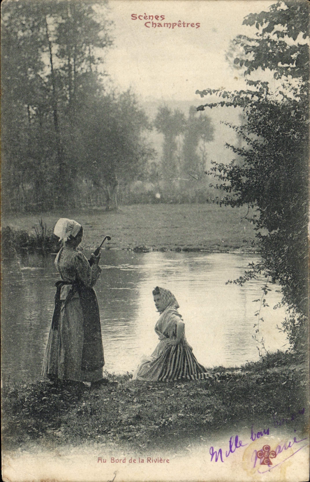 CPA Folklore Au bord de la riviere 