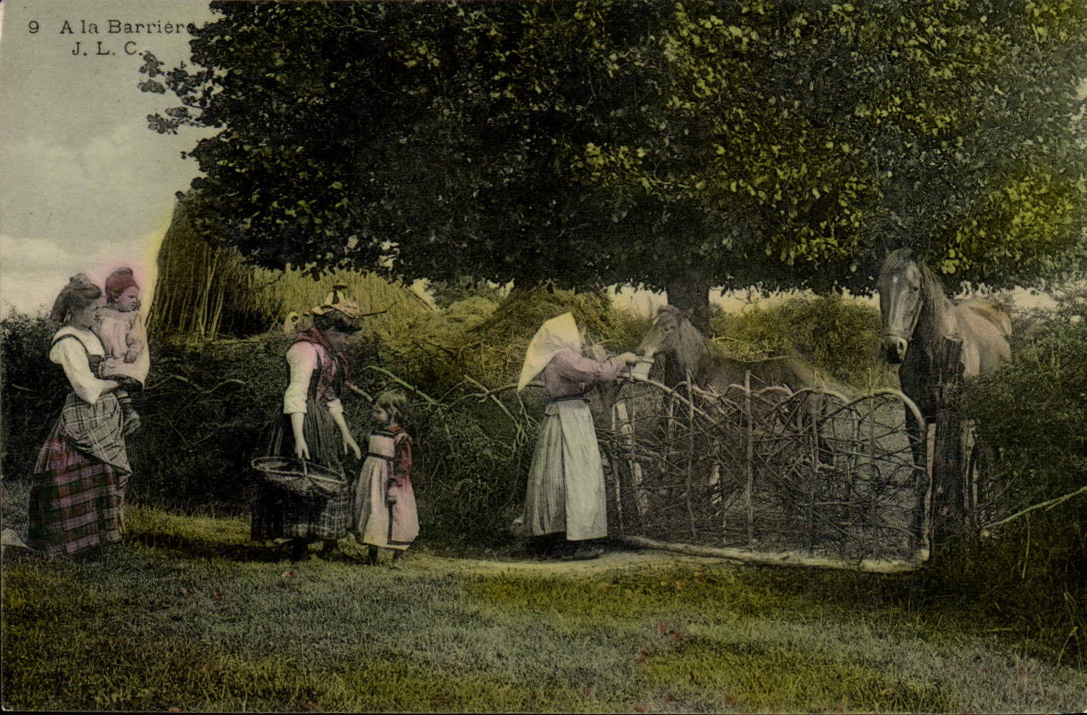 CPA Folklore A la barriere Cheval