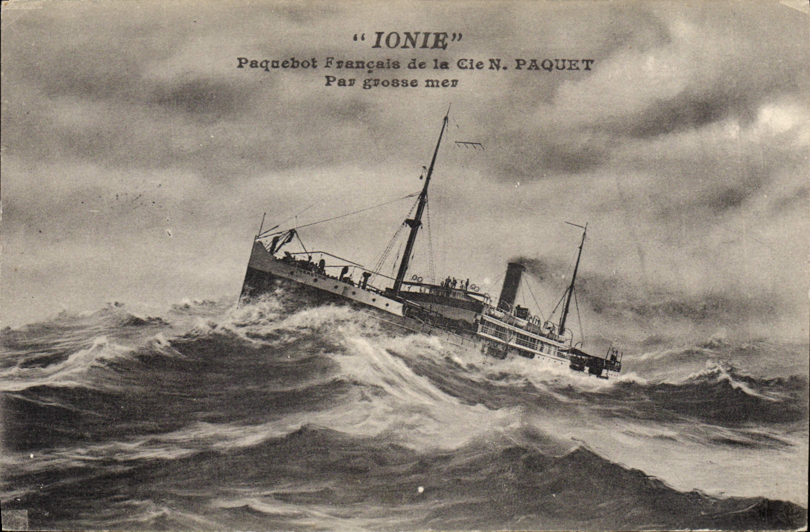 VINTAGE POSTCARD Boat Ionie French Steamer of the Co Package by heavy sea