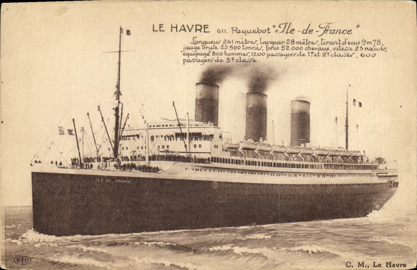 CPA Bateau Paquebot Ile de France Le Havre