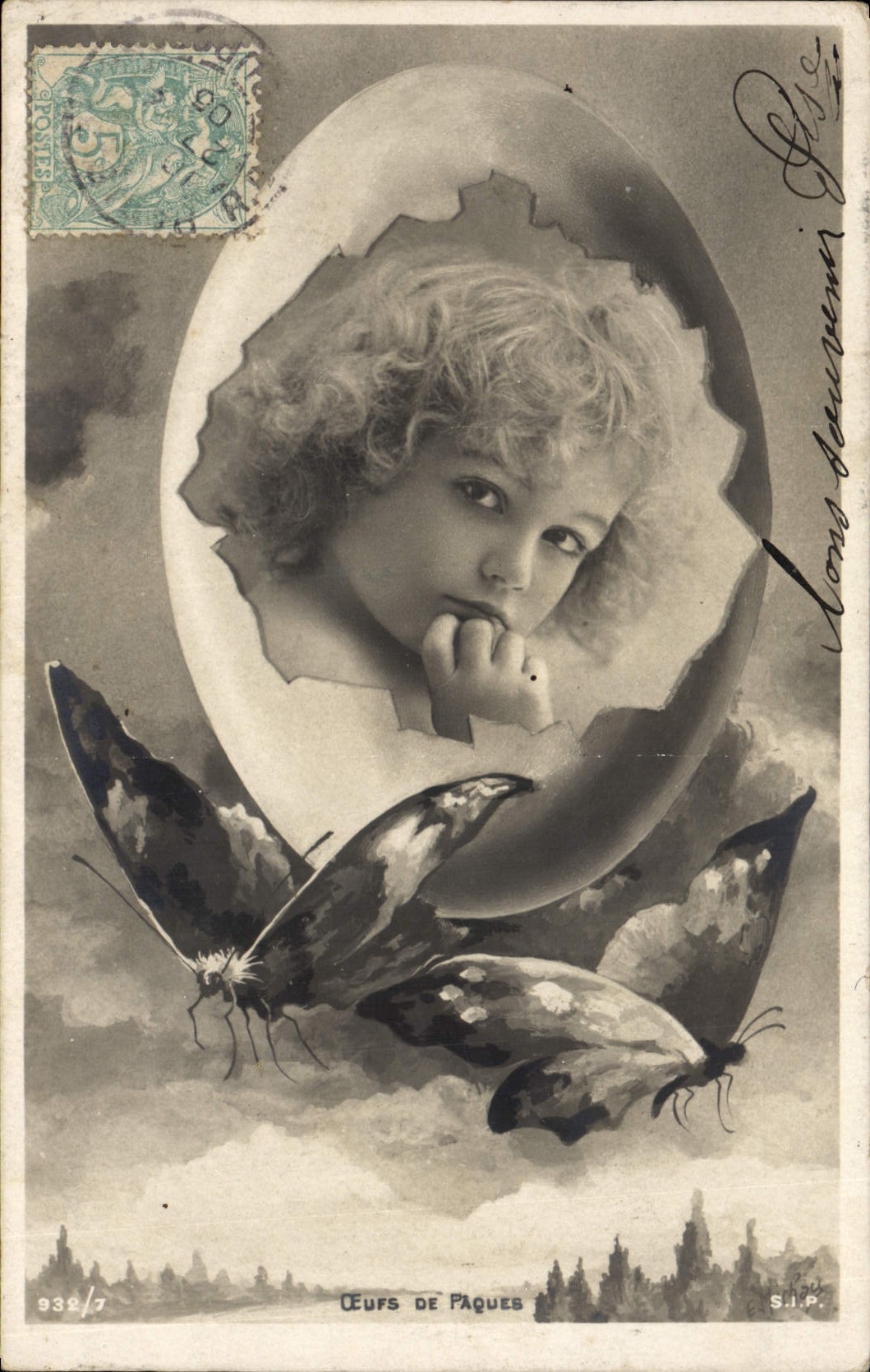 CPA Fantaisie Enfant Papillon Paques