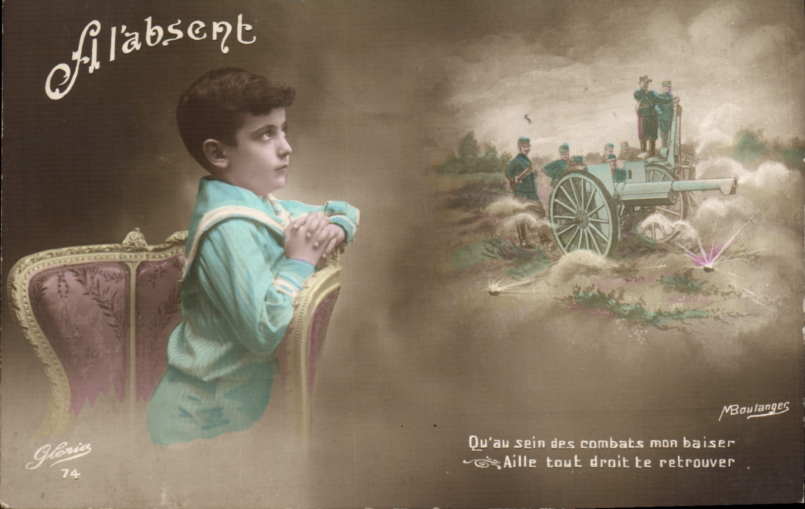 CPA Fantaisie Enfant Canon Militaria A l'absent 