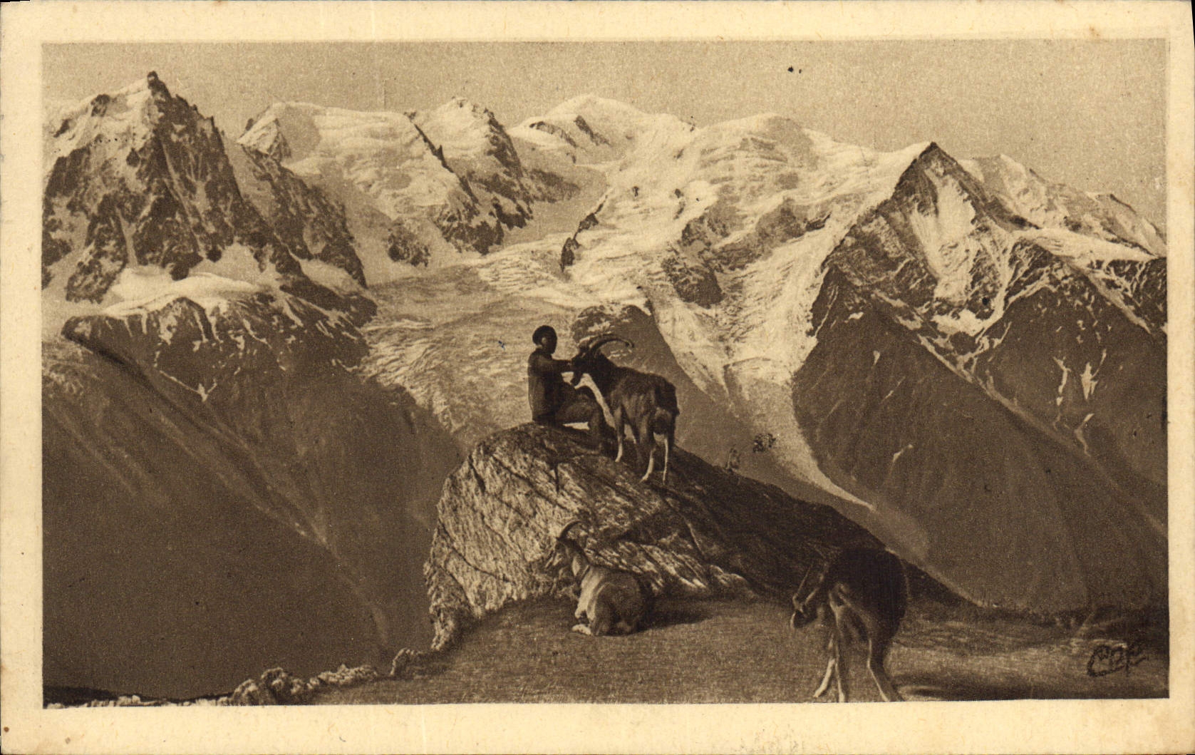 VINTAGE POSTCARD Goat Chamonix Mont Blanc Planpraz Seen on Mont Blanc